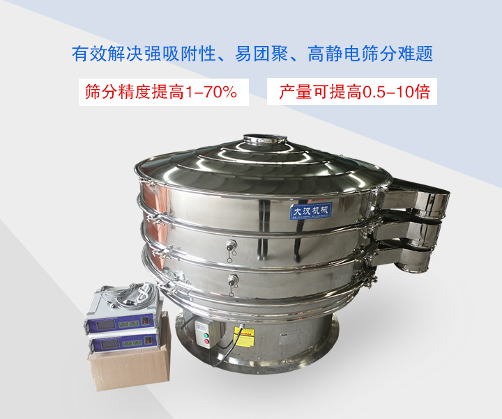 超聲波振動篩主要用于篩分粘性強、高靜電、易團聚的精細粉末